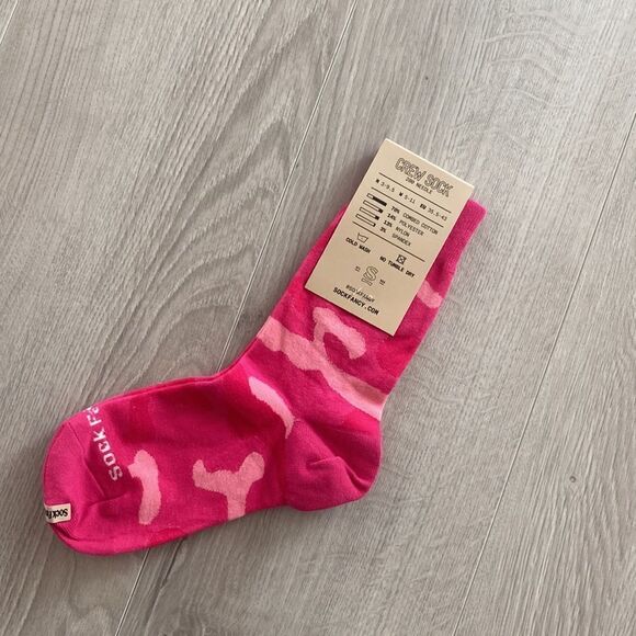 Sock Fancy Crew Socks NWT yellow/green leaves pattern & pink/pink S/M 2 pairs - Picture 6 of 6